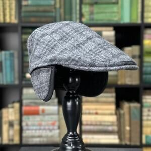 Stetson Plaid Newsboy Cap with Ear Covers Wool Blend Gray Small Medium